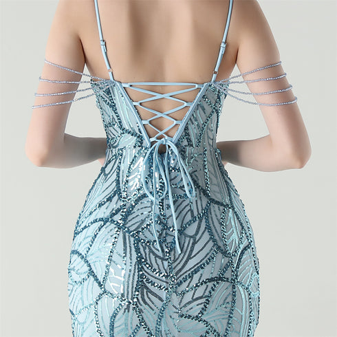 Graceful Sequin Embellished Mesh Mermaid Maxi Dress